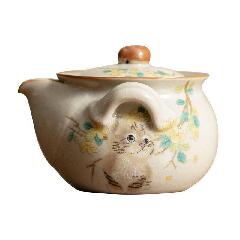 Beige Ru Ware Cute Cat Pot Aquarius Pot