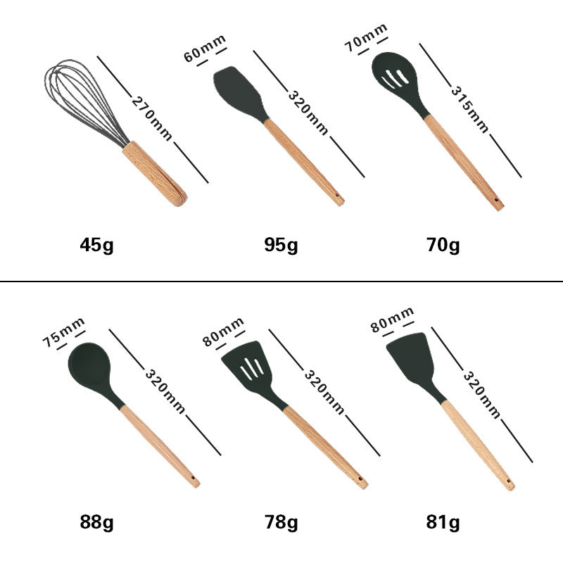 Wooden Handle Silicone Cooking Utensils Set