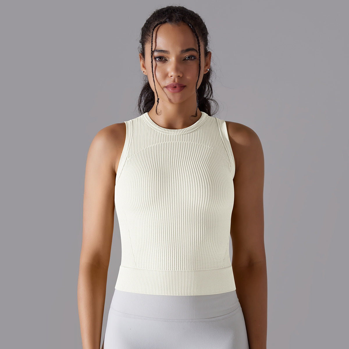 Knitted Solid Color Thread Mid-length Yoga Clothing Top Women