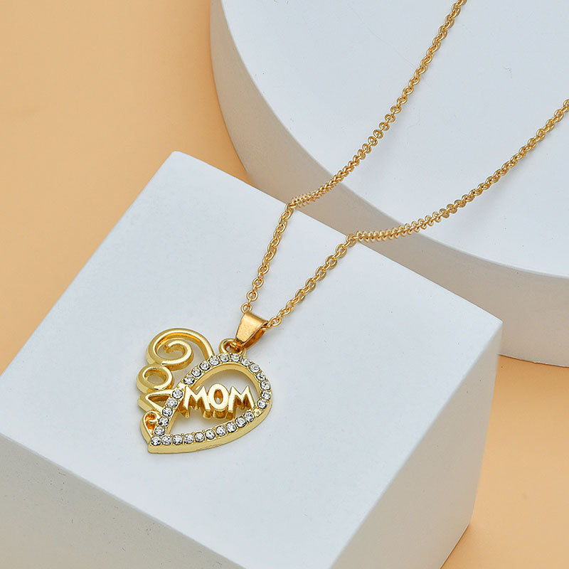 Mother's Day Mom Heart Shape With Diamond Letter Necklace For Women Fine Jewelry Women Accessories Fashion Jewelry